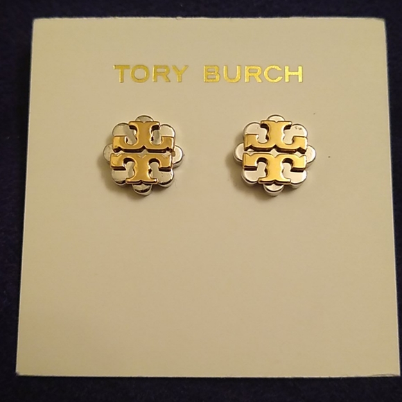 Tory Burch Jewelry - NEW Tory Burch Two-Tone Logo Stud Earrings